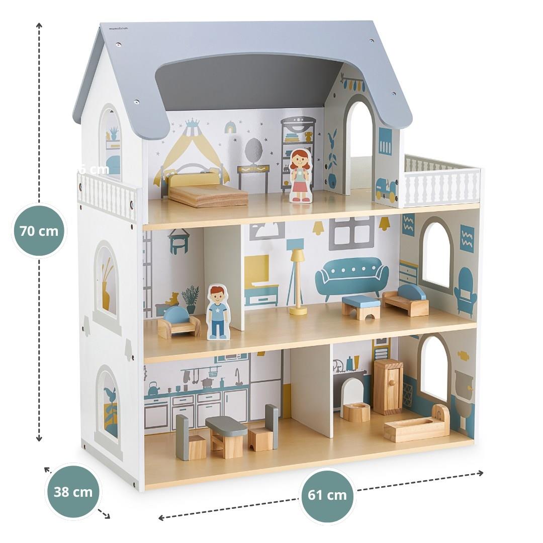 Dockhus i vitt trä med terrass och tillbehör