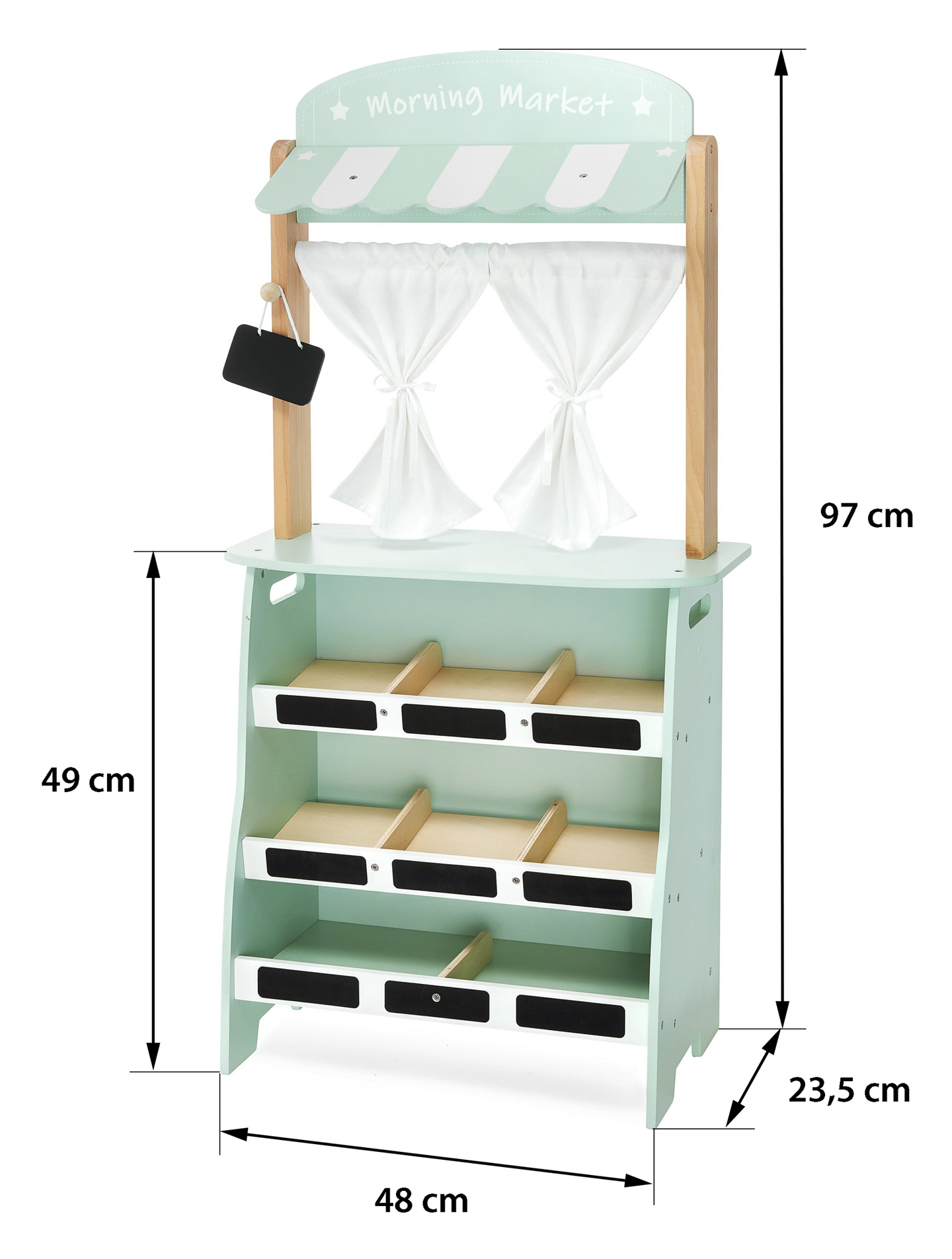 Stor träbutik - stall och teater 2 i 1 med våg, betalterminal, frukt och grönsaker