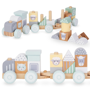Tåg i trä med klossar för en pojke - Farm