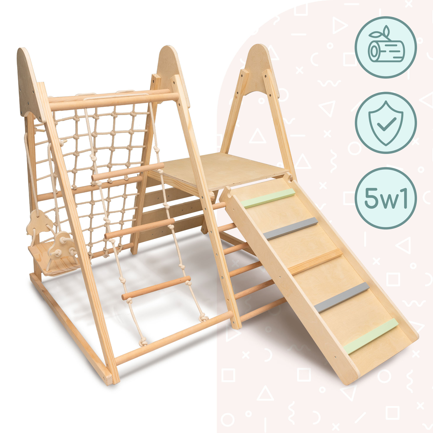 Lekplats av trä för hemmabruk XL 5in1