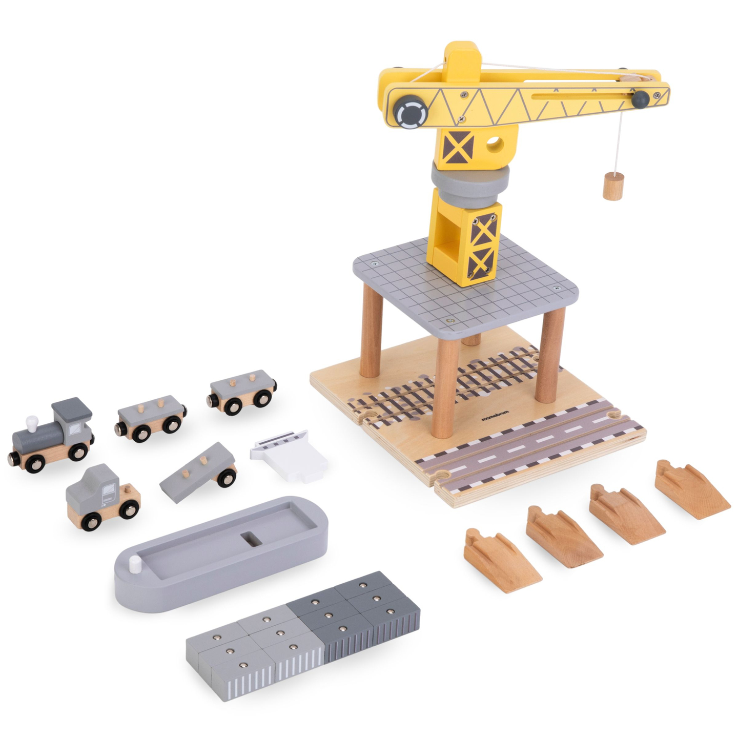 Mobil hamnkran med magnetvinsch och tillbehör - set i trä