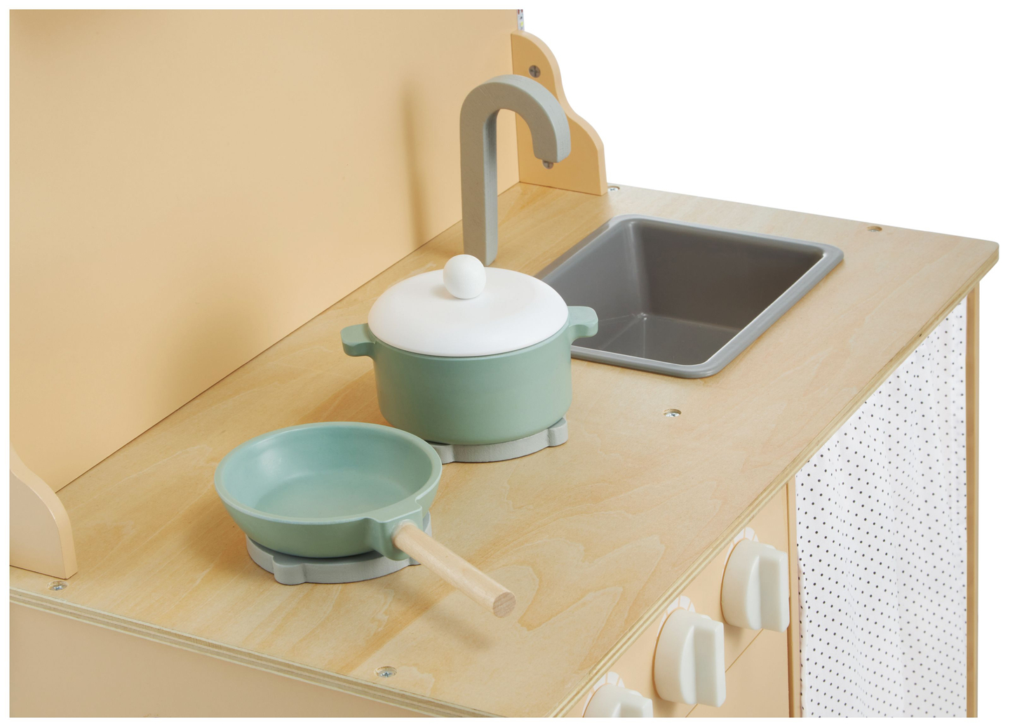 Träkök med förkläde, tillbehör och LED-belysning