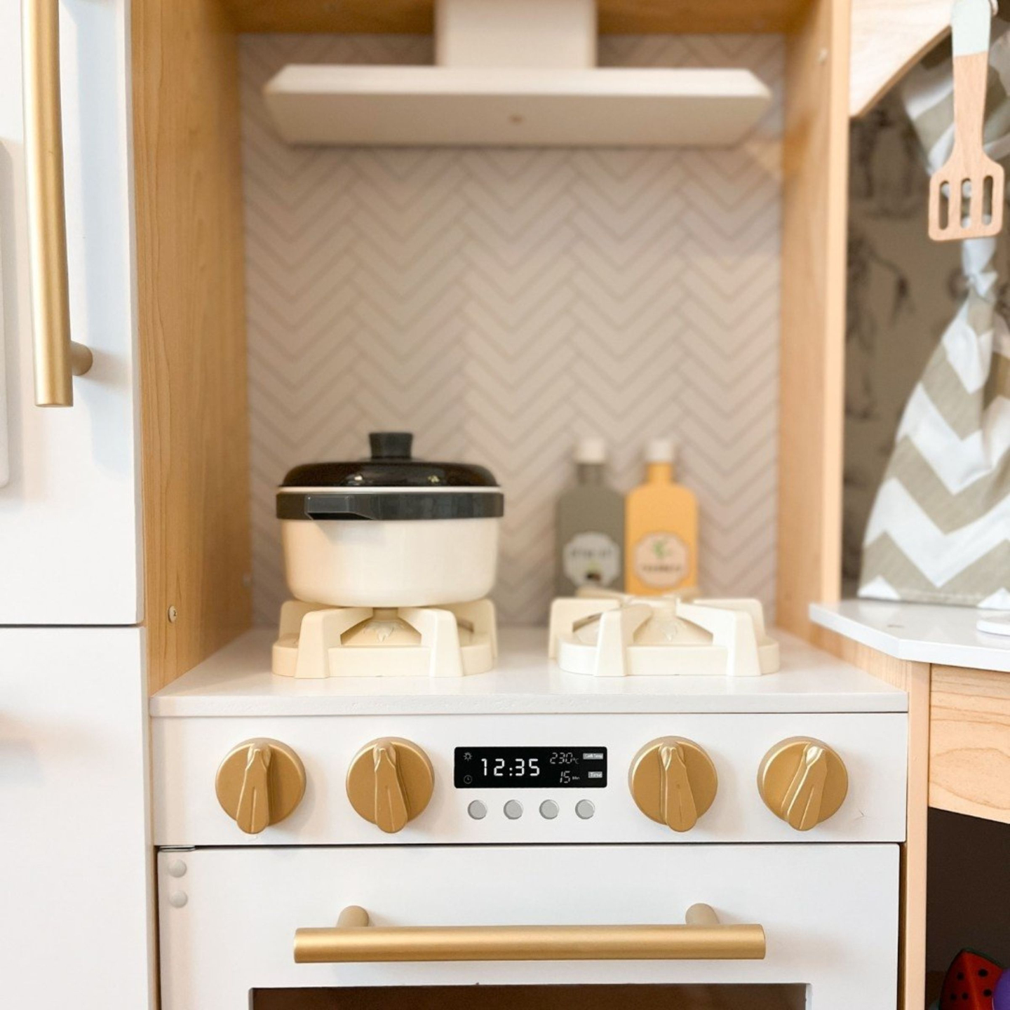 XXXXL stort interaktivt träkök med LED-belysning, tvättmaskin, mikrovågsugn, kaffemaskin samt frukt- och grönsaksuppsättning - 50 element