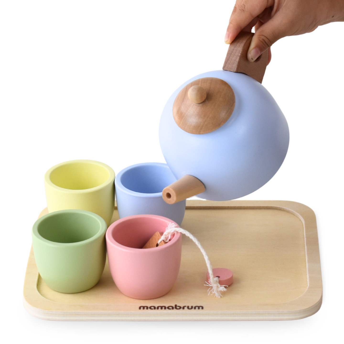 Teservis i trä med bricka - 7 artiklar