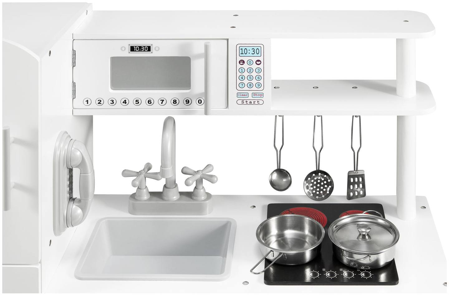 Stora vita kökstillbehör och förkläde i trä