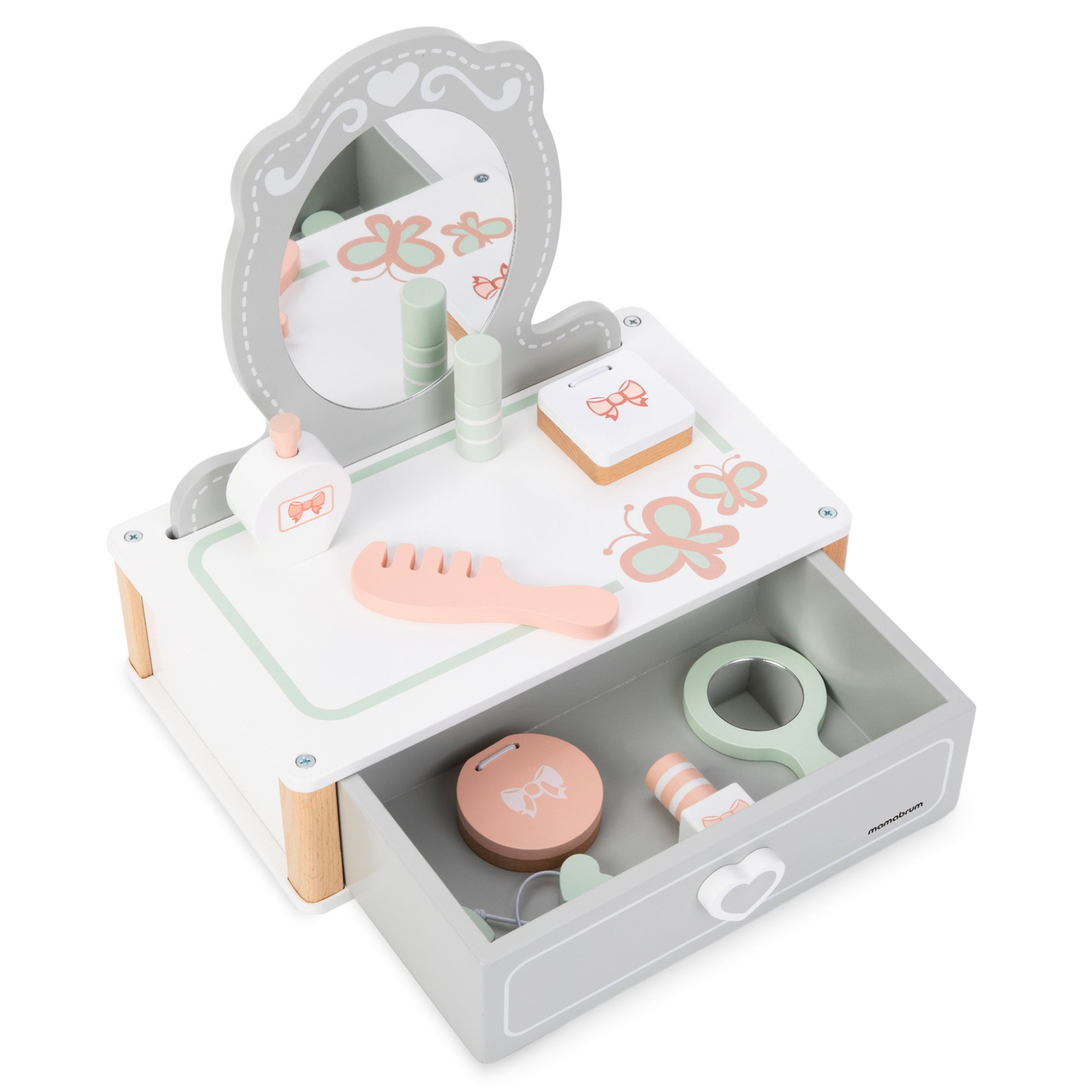 Barnens sminkbord i trä med tillbehör