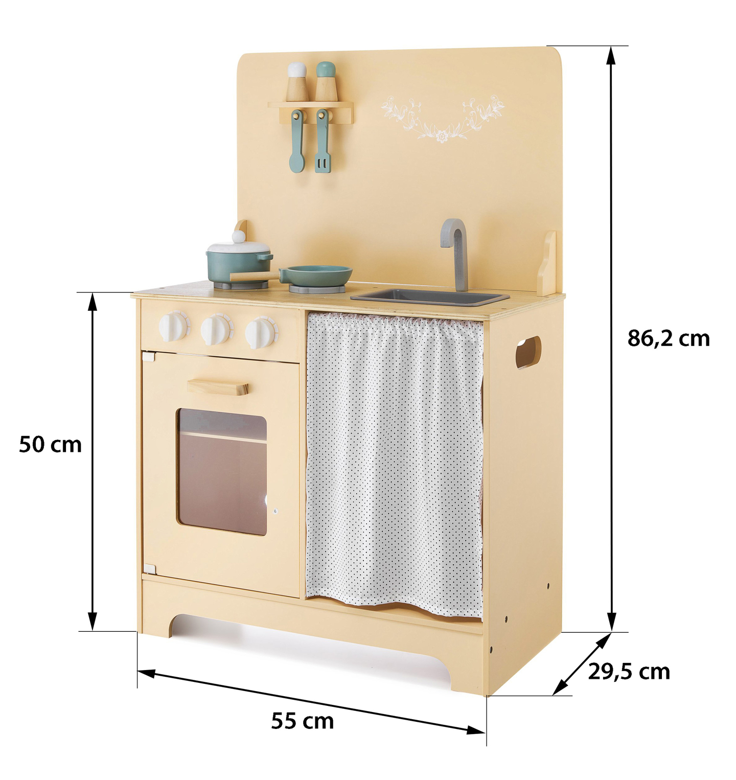 Träkök med förkläde, tillbehör och LED-belysning