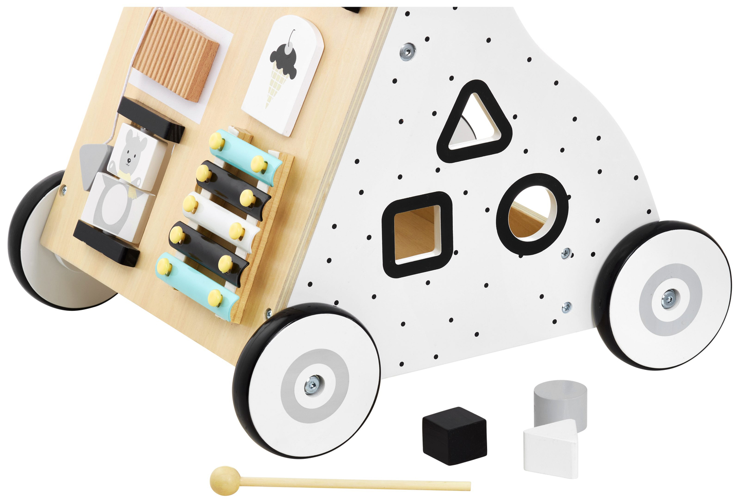 Trä, pedagogisk barnvagn - manipulativ bräda