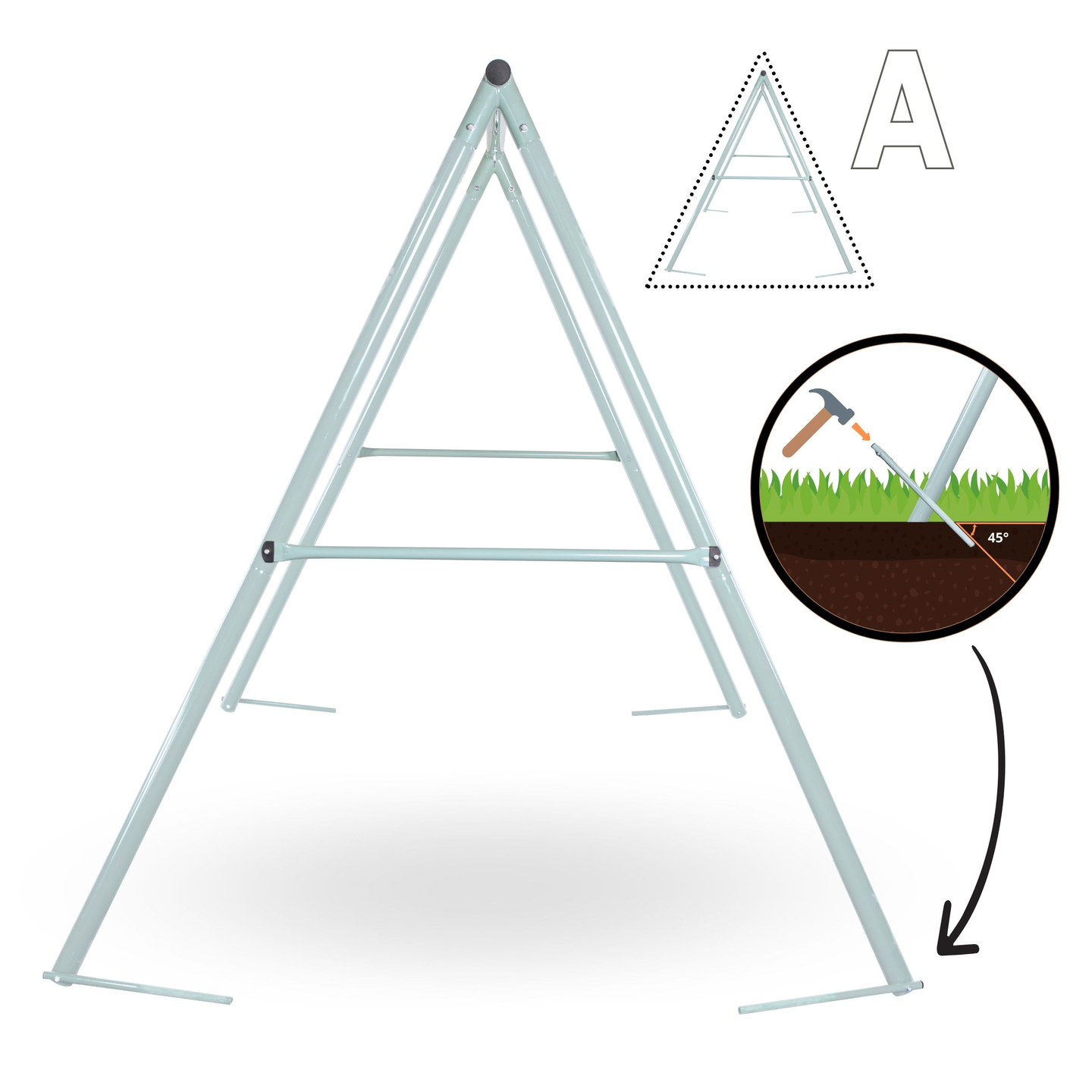 Trädgårdsgunga av typ storkbo med ram och rep