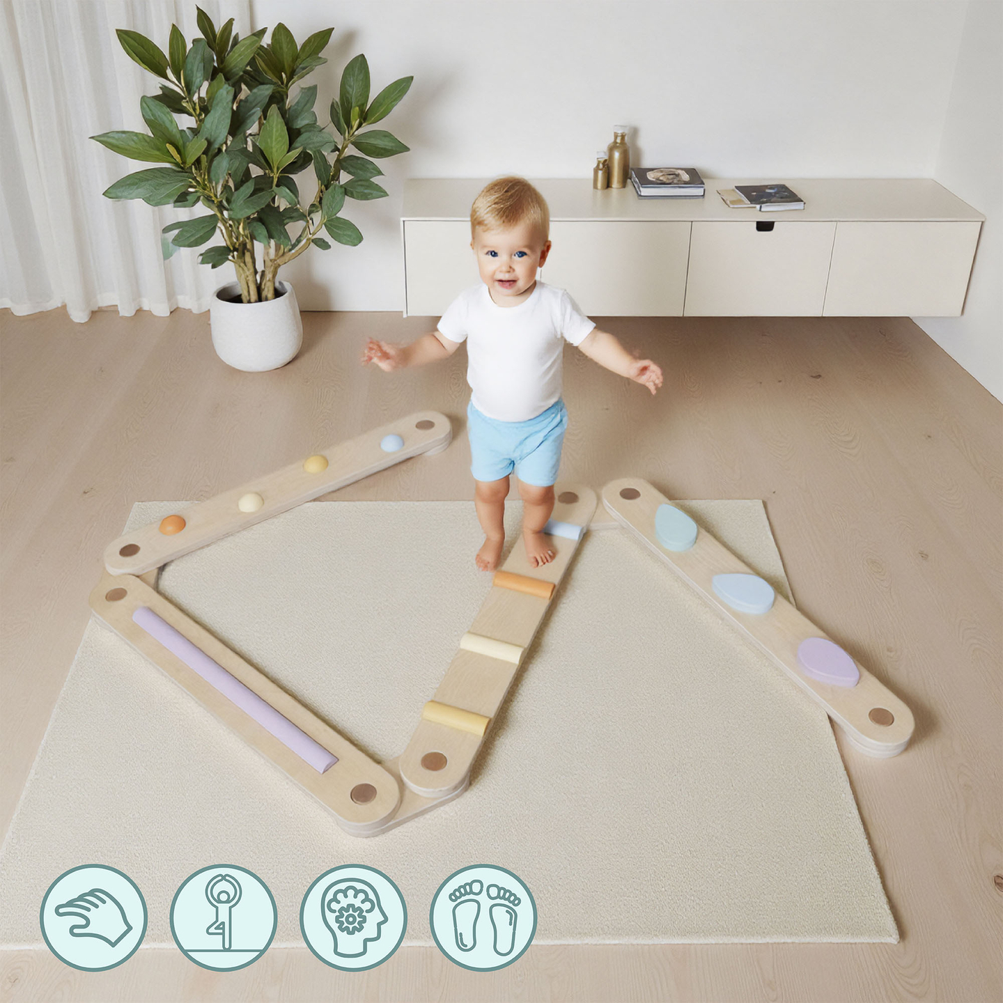 Stor sensorisk stig i trä - balansbana - 9 element