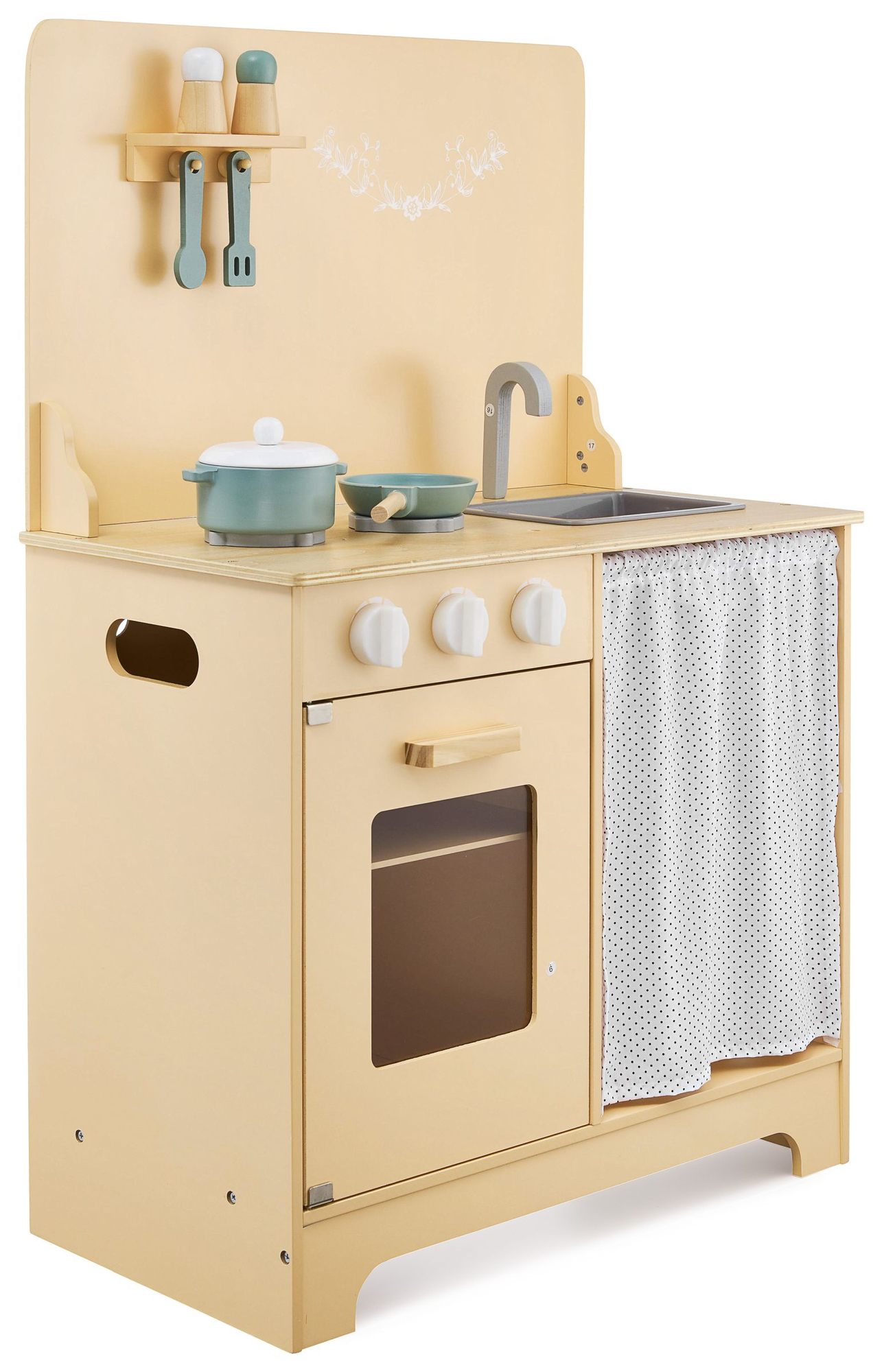 Träkök med förkläde, tillbehör och LED-belysning