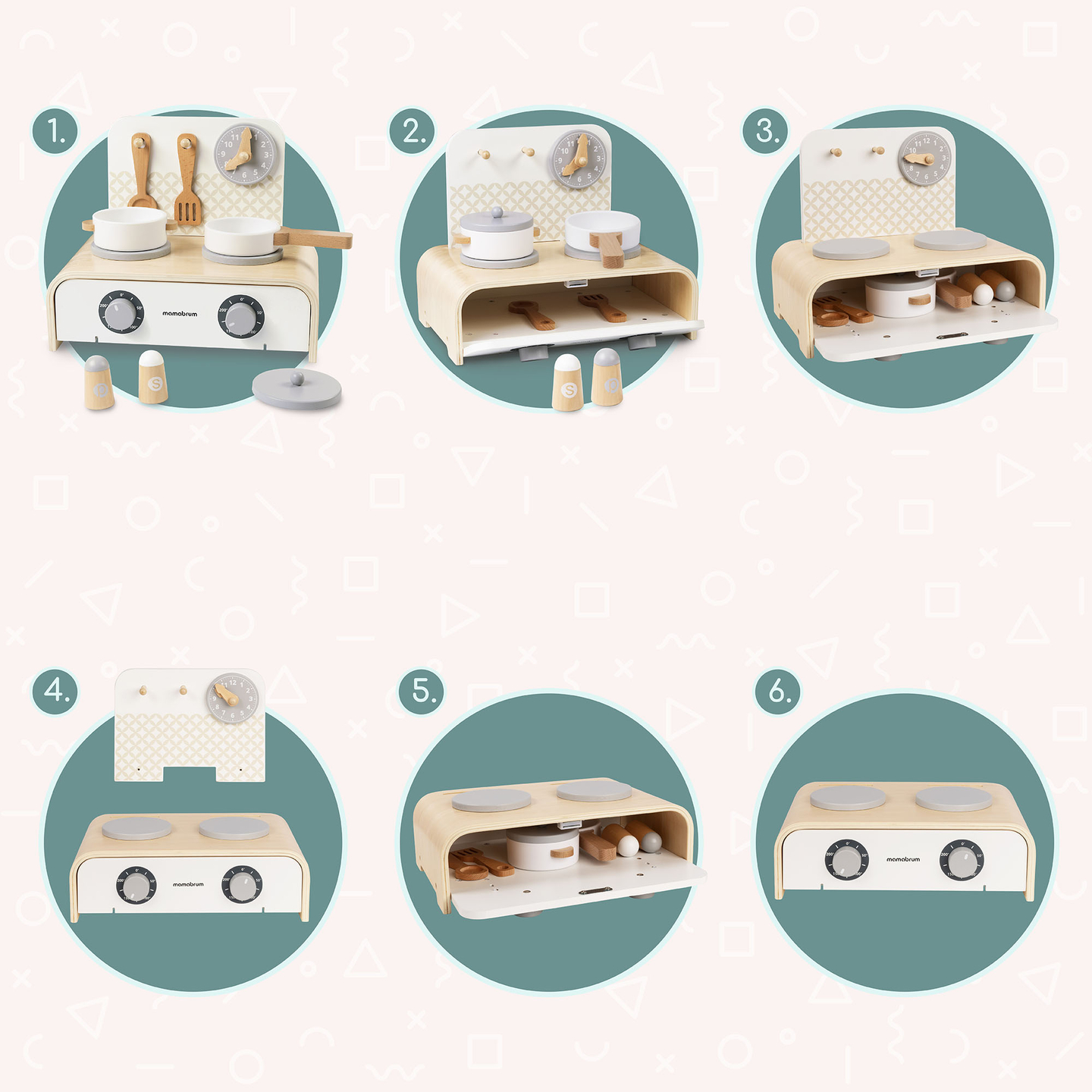 Mamabrum Hopfällbart Träkök för Barn - Set med Kastruller, Kökstillbehör och Förvaring