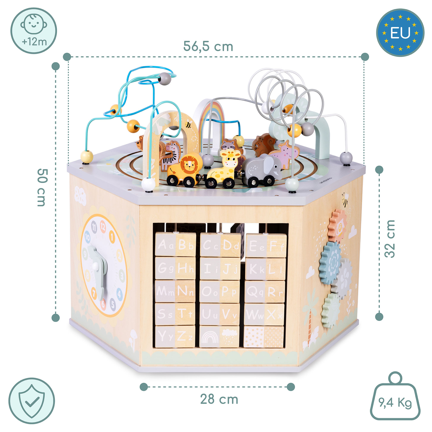Stor träleksak med pedagogisk kub - en Montessorileksak med magnetiskt tåg och motoröglor