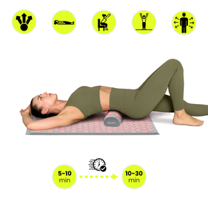 Akupressurmatta med kudde och överdrag - 72 cm HyperMotion grå och rosa