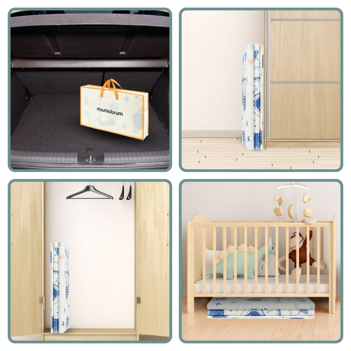 Dubbelsidig hopfällbar skummatta 180 x 120 x 1cm - Cosmos/Geometriska trianglar