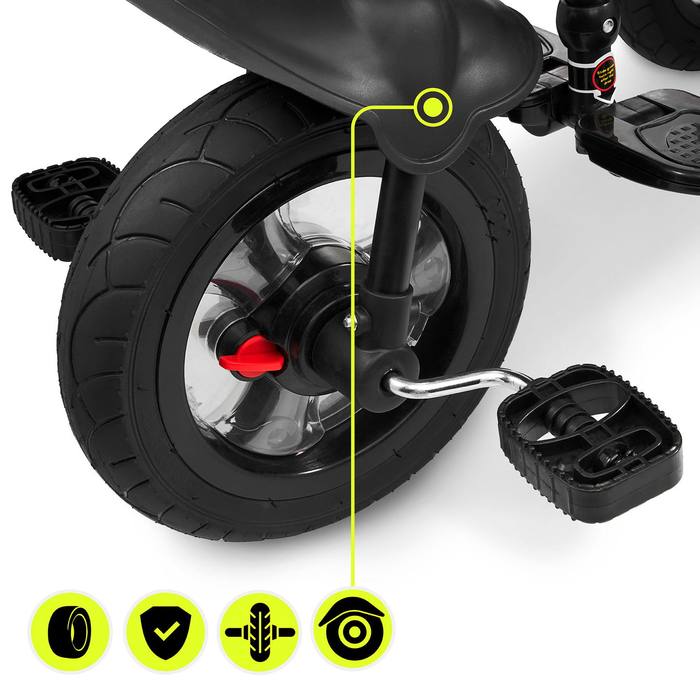 Trehjuling för barn 1-4 år - TOBI FREY - grå färg - svängbar - pumpade hjul + tryckare