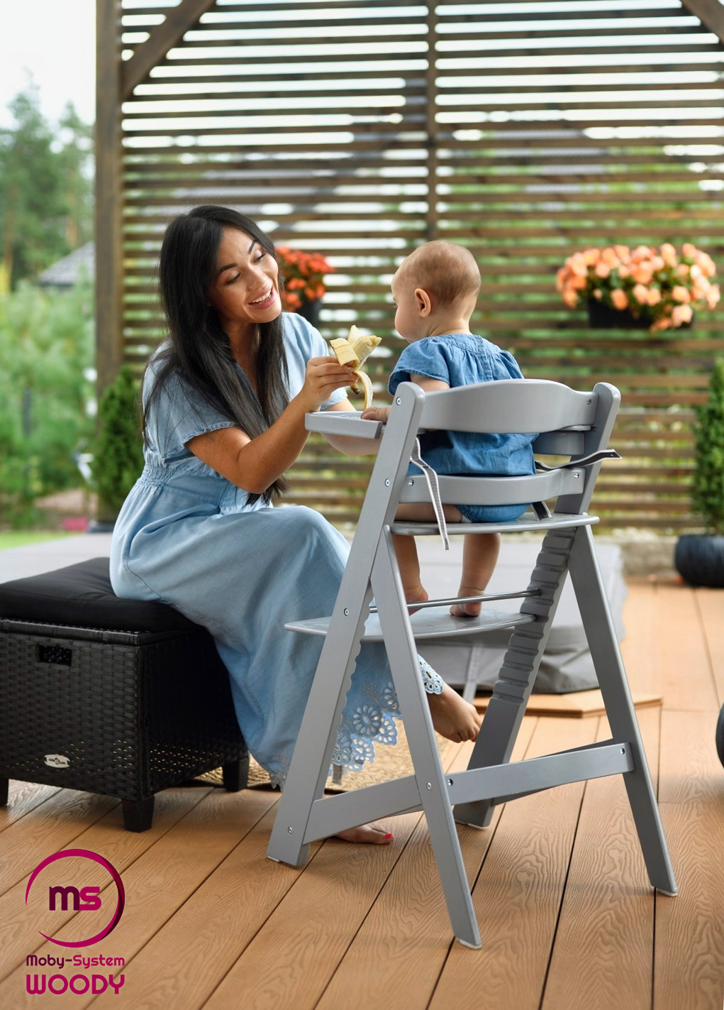 Träfåtölj Moby-System WOODY - grå färg