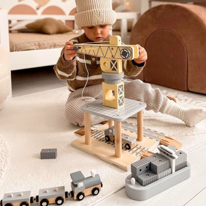 Mobil hamnkran med magnetvinsch och tillbehör - set i trä