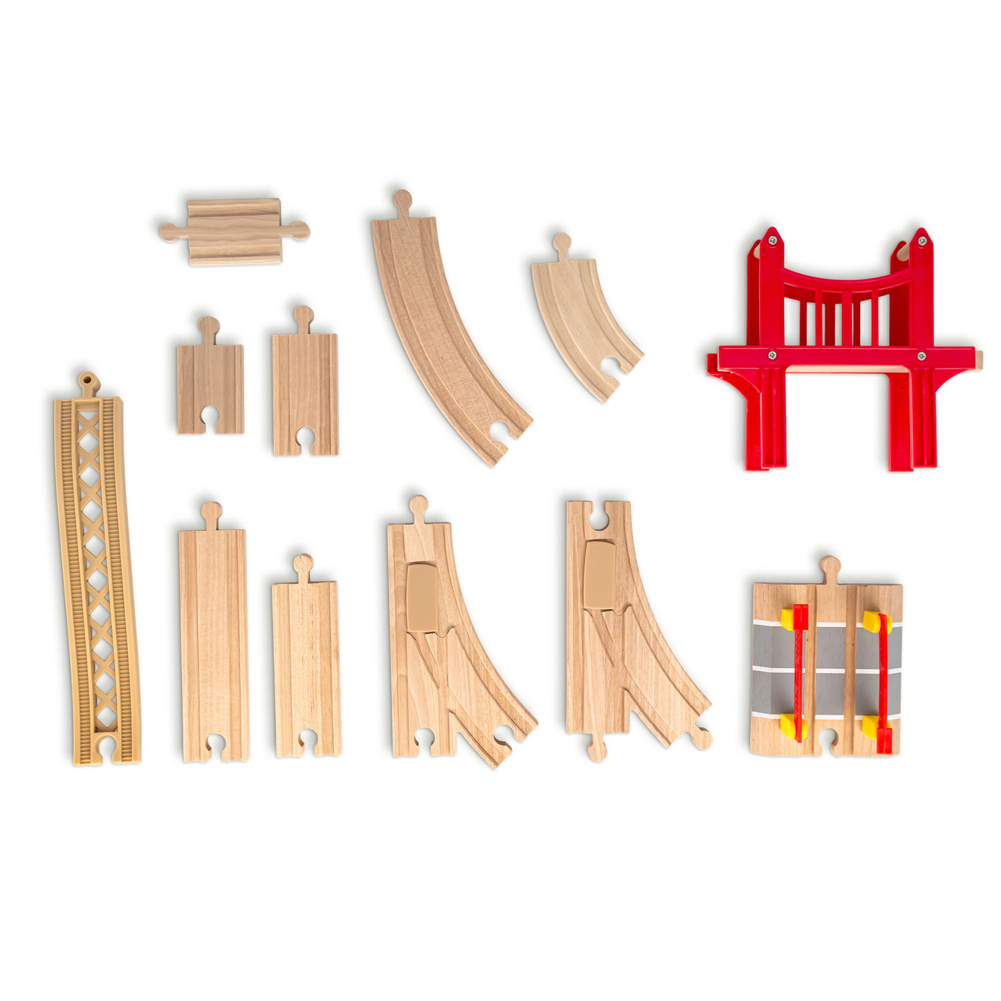 Träjärnväg med elektriskt tåg - rörlig kran, skepp, broar