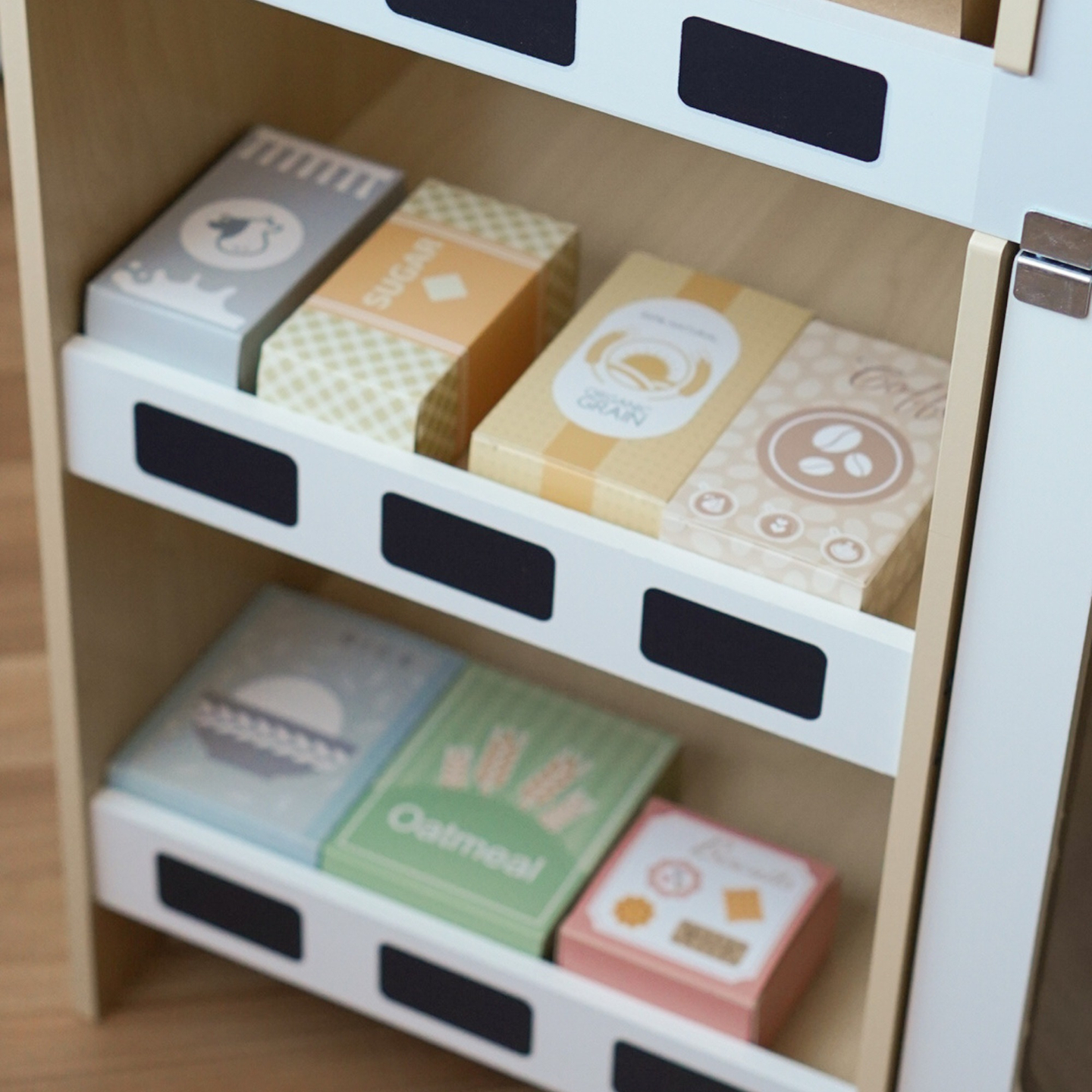 Grönsaksmarknad i trä - stort XXL-stånd, butik med kassaapparat för spel