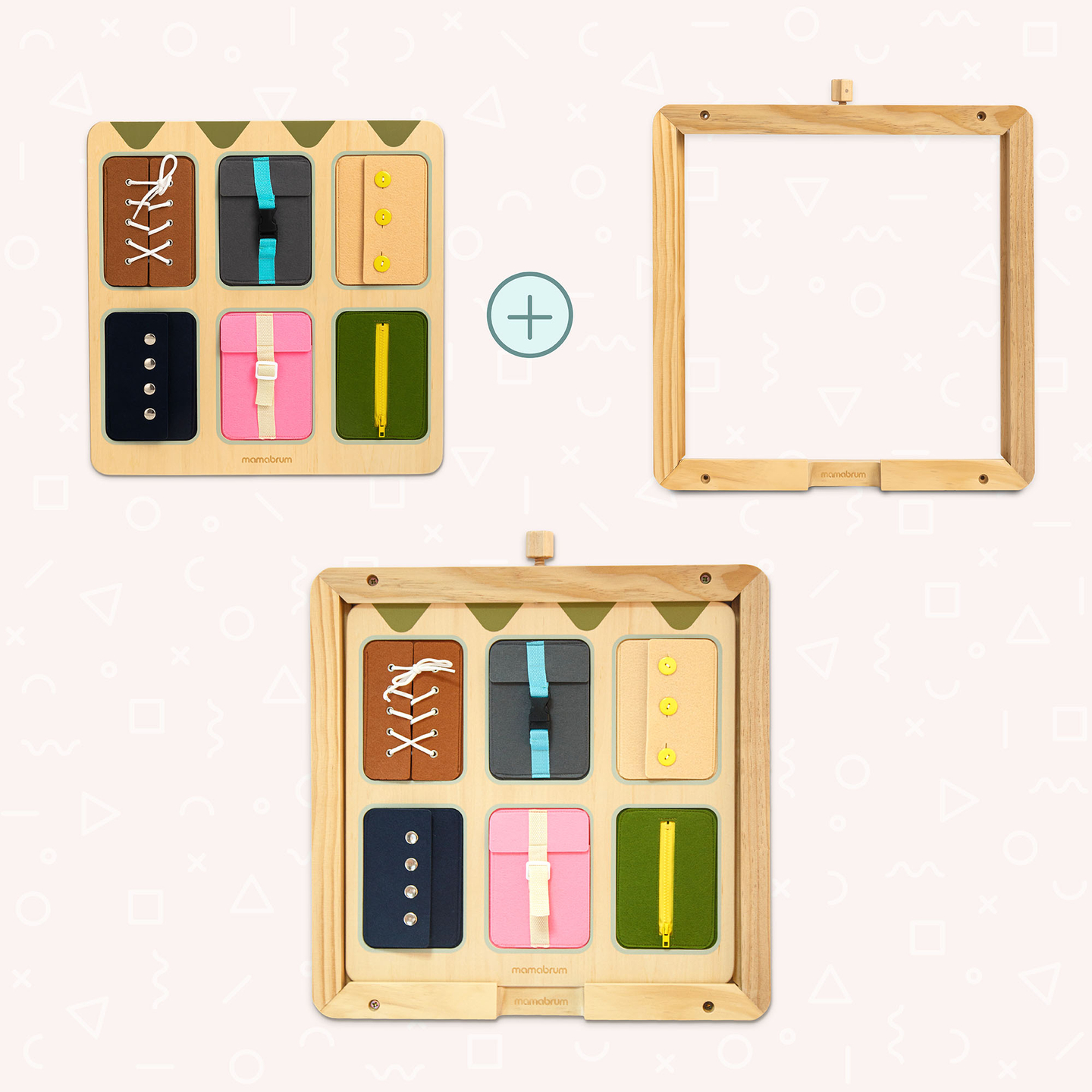Montessori-manipulationsbräda i trä – Sensoriskt lärande av självständighet – snören, spännen, knappar, tryckknappar, dragkedja