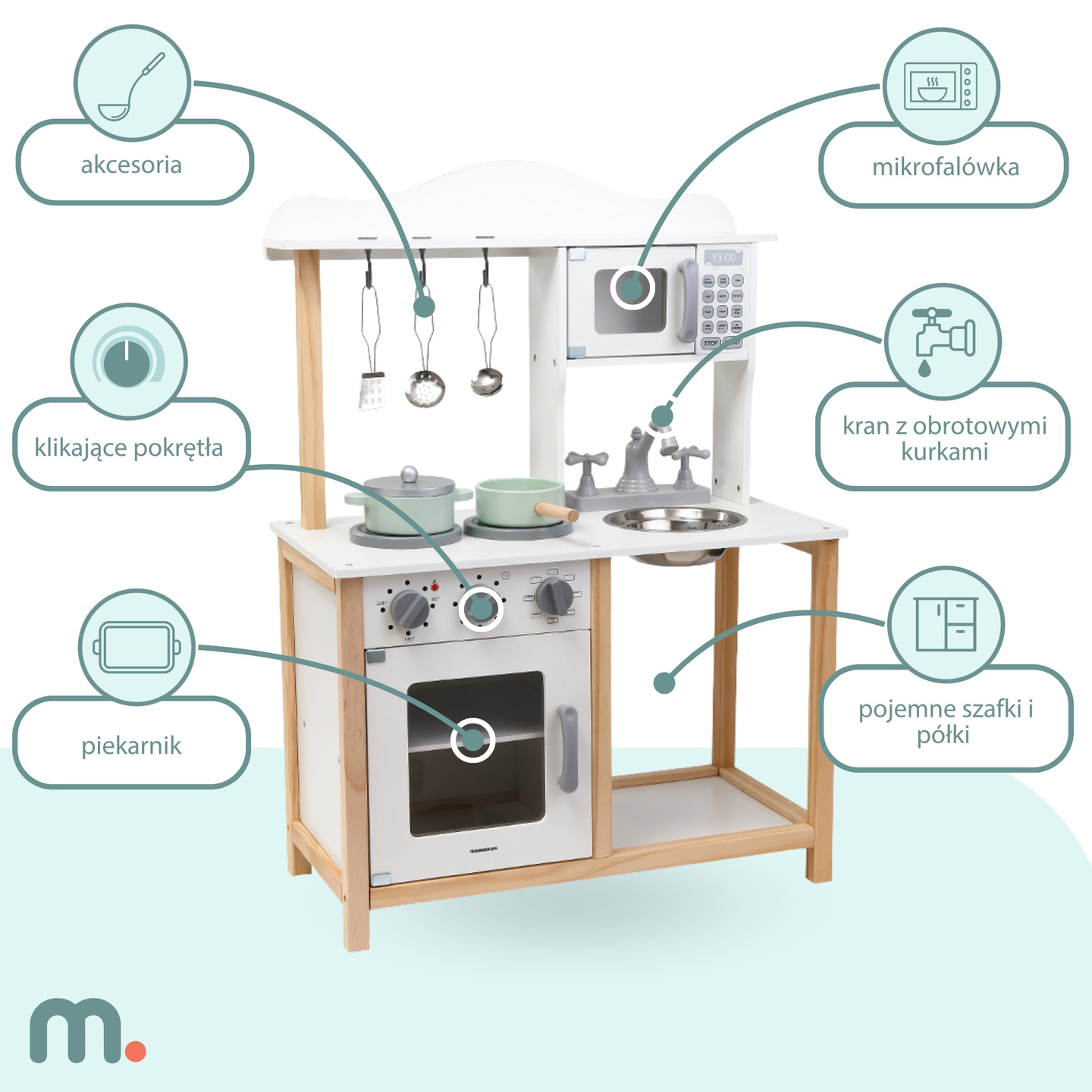 Barnkök i trä med mikrovågsugn