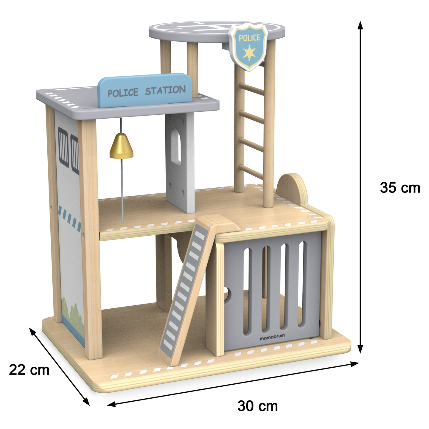 Polisstation i trä med tillbehör