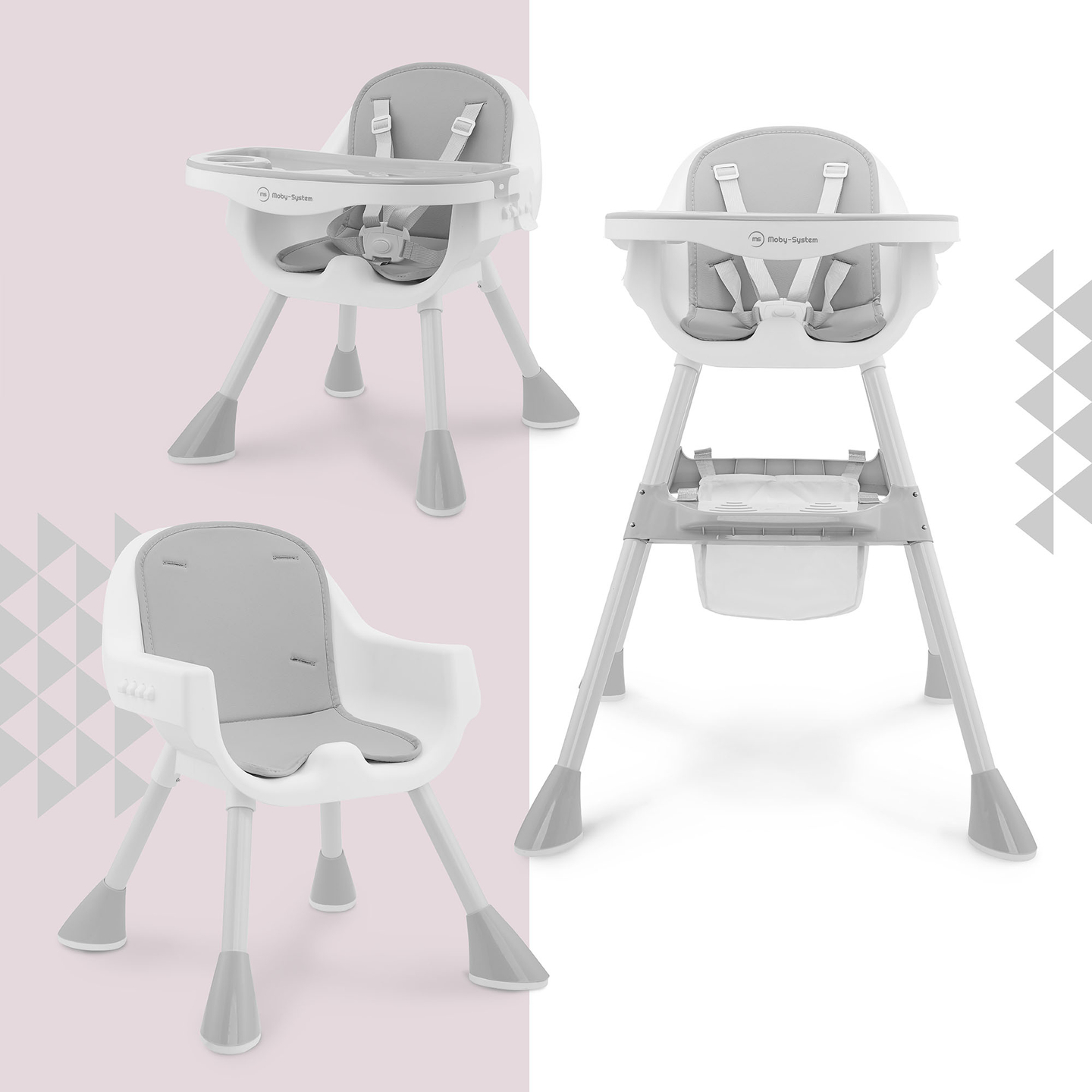 Moby-System Magnolia 2-i-1 justerbar barnstol - grå