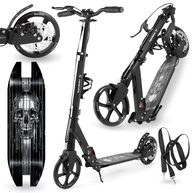 Tvåhjulig scooter för unga vuxna - med stötdämpare - HyperMotion Skyline - svart, aluminium - 100 kg