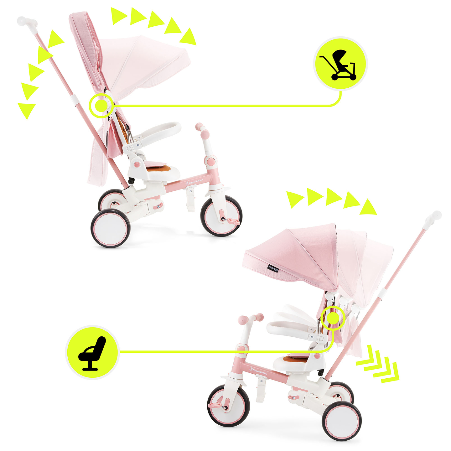 8in1 multifunktionell trehjuling TOBI FOREST - rosa