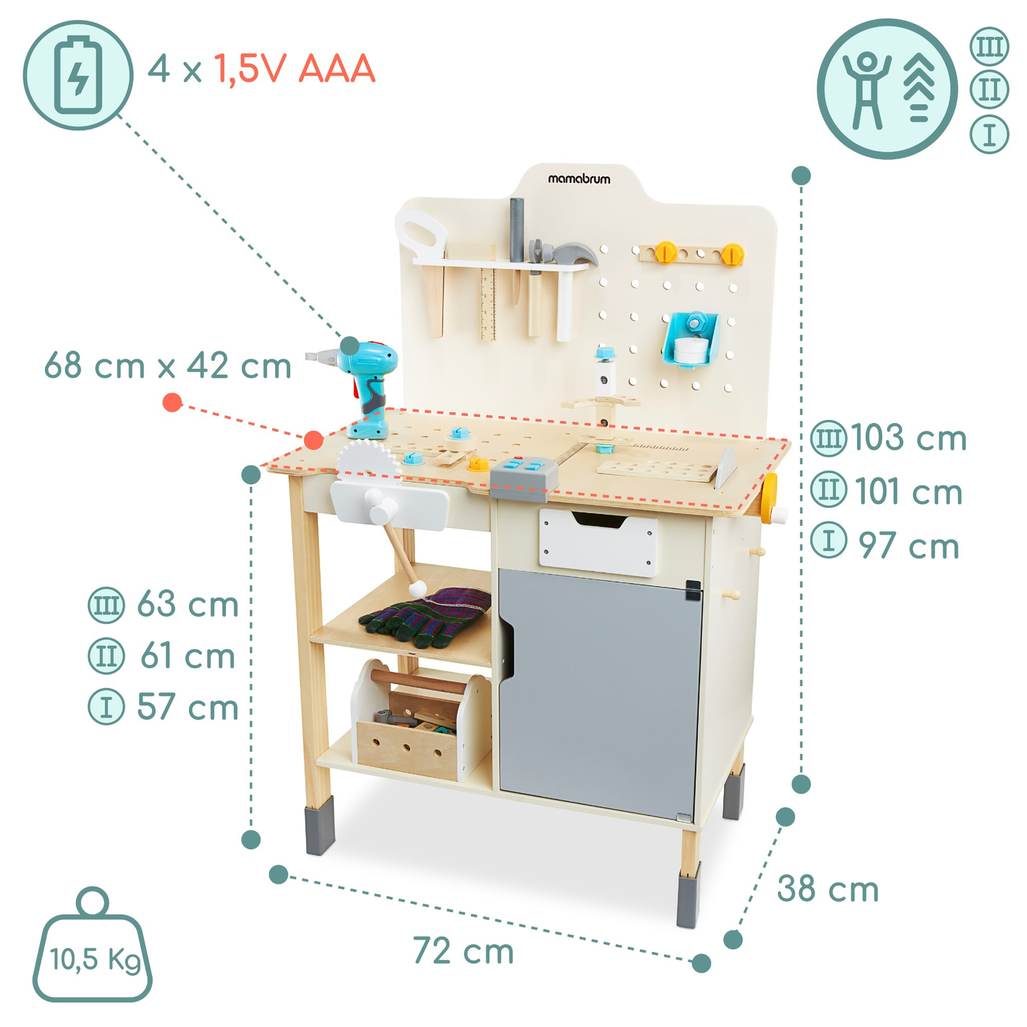 XXL Stor träverkstad med verktyg - gör-det-själv-set, 74 delar