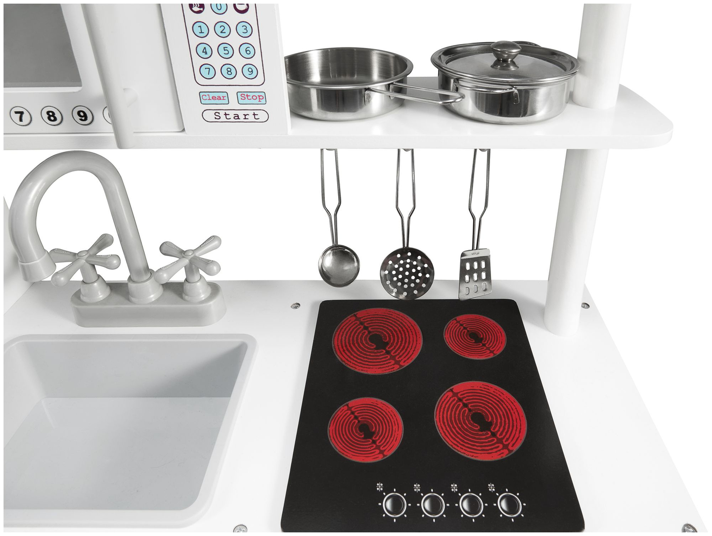 Stora vita kökstillbehör och förkläde i trä