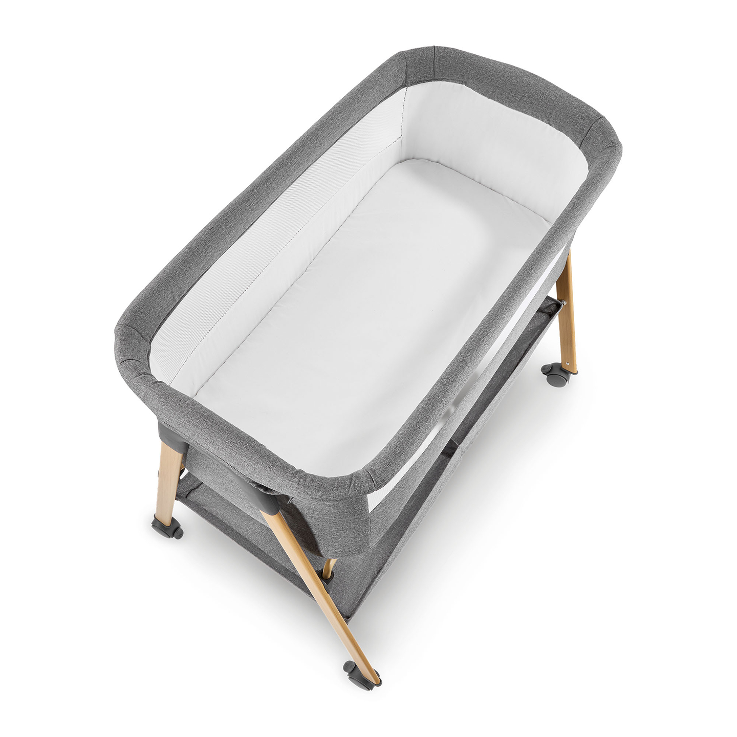 Spjälsäng, fristående, resesäng, vagga med madrass - grå