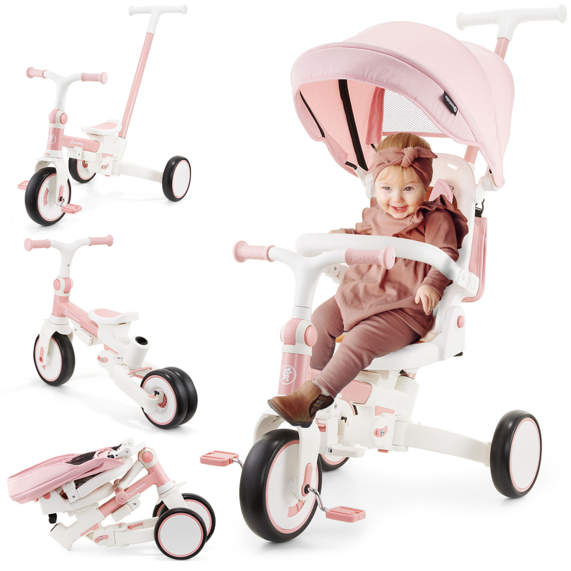 8in1 multifunktionell trehjuling TOBI FOREST - rosa
