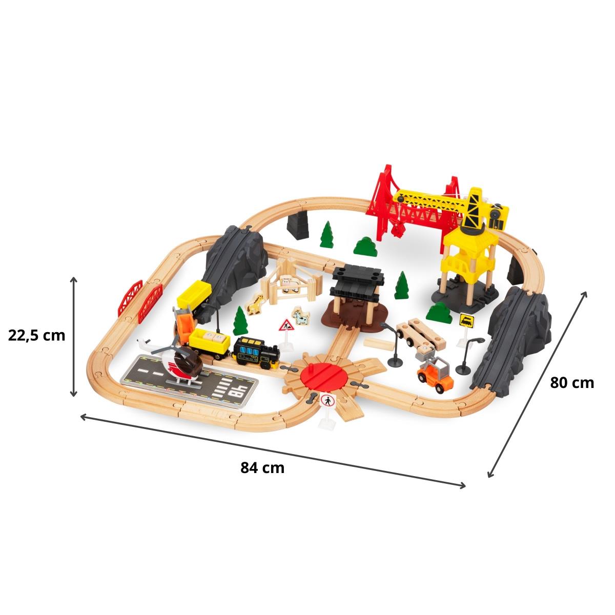 Träjärnväg, batteridrivet tåg - Stad: spår, bilar, bro, flygplats