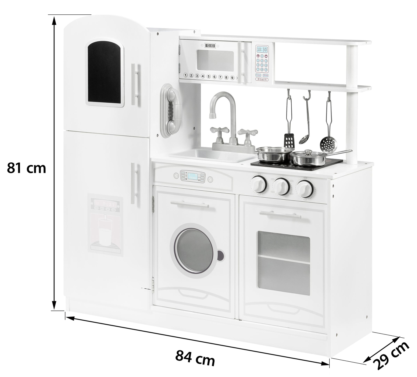 Stora vita kökstillbehör och förkläde i trä