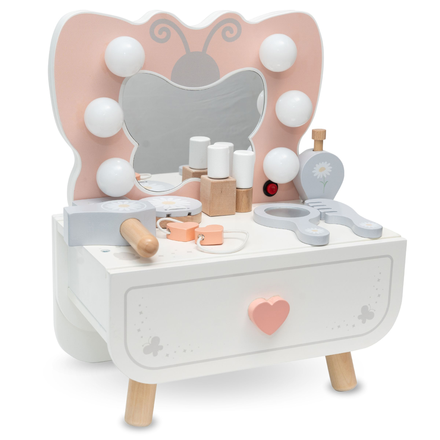 Mini sminkbord i trä med LED-belysning - Butterfly