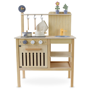 Trädgårdskök i trä med tillbehör - naturlig boho