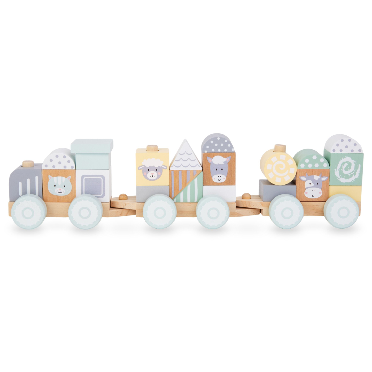 Tåg i trä med klossar för en pojke - Farm