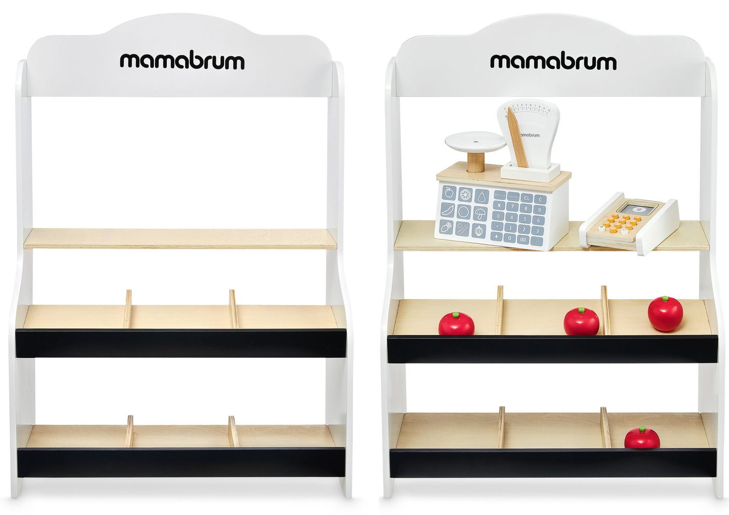 Mini market - butik med vågar, terminal, betalkort och frukt