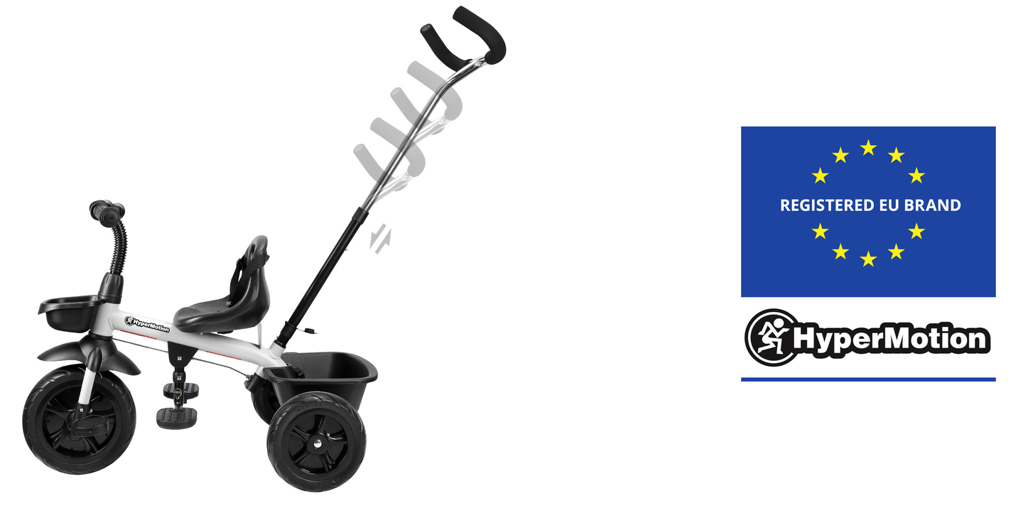 HyperMotion TOBI VECTOR trehjuling - evigt uppblåsbara hjul + skjutstång. Färg: ljusgrå.