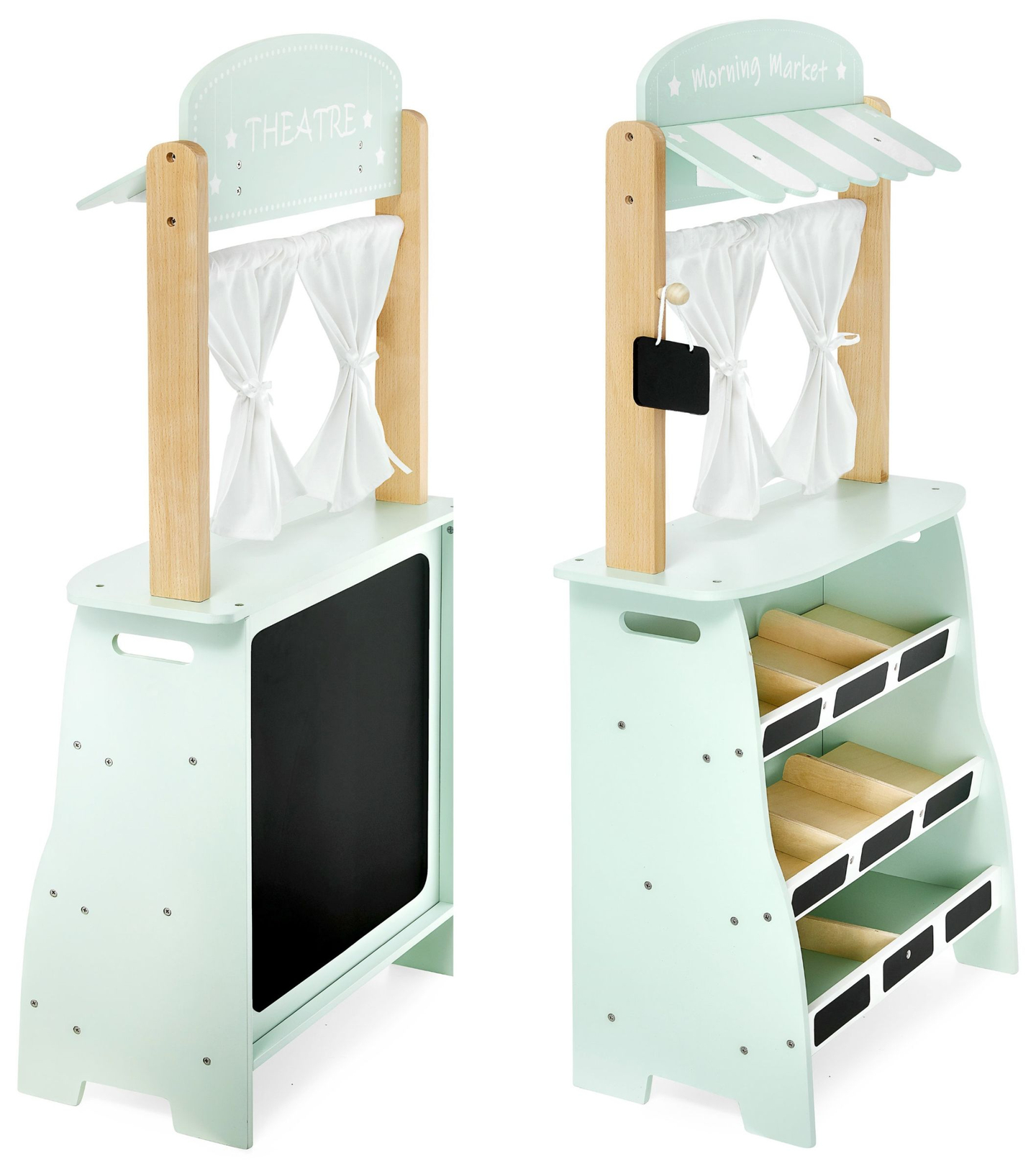 Stor träbutik - stall och teater 2 i 1 med våg, betalterminal, frukt och grönsaker