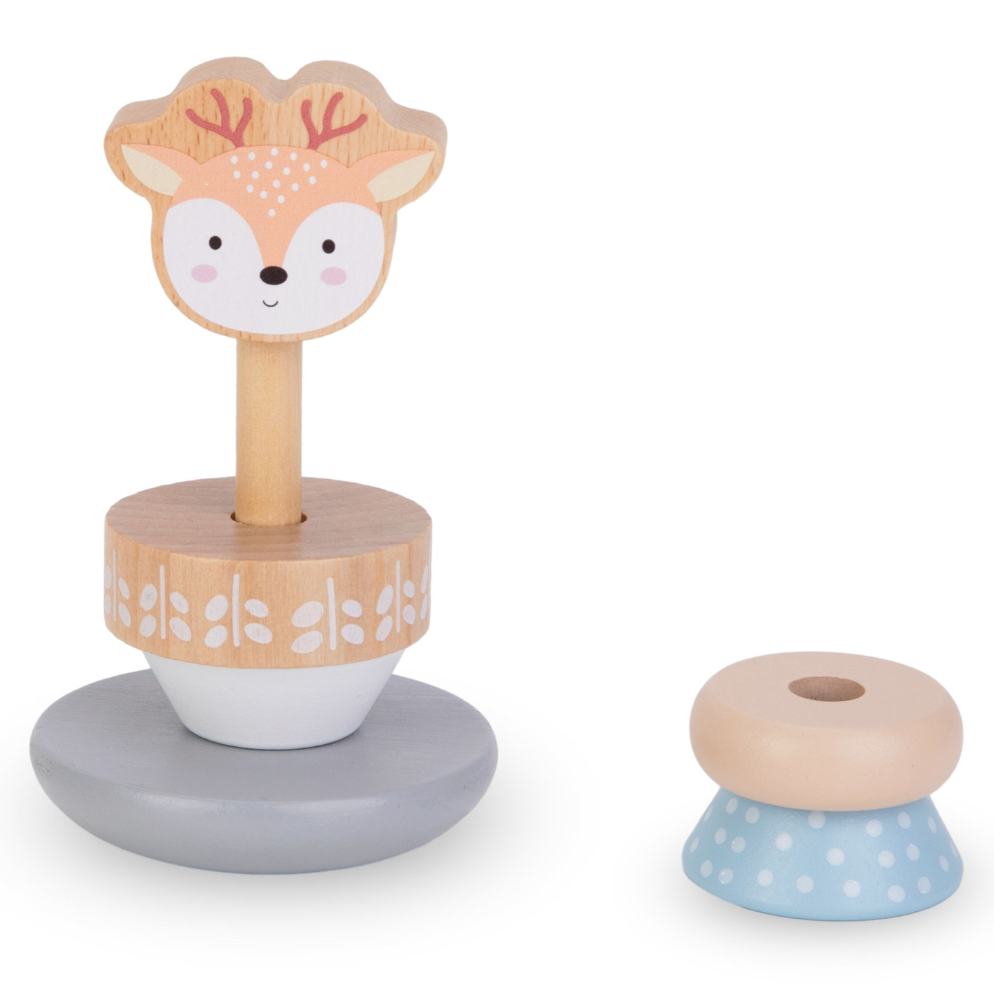 Set med träleksaker - färgglad sammanflätning, pyramidhjort, sorteringspingvin