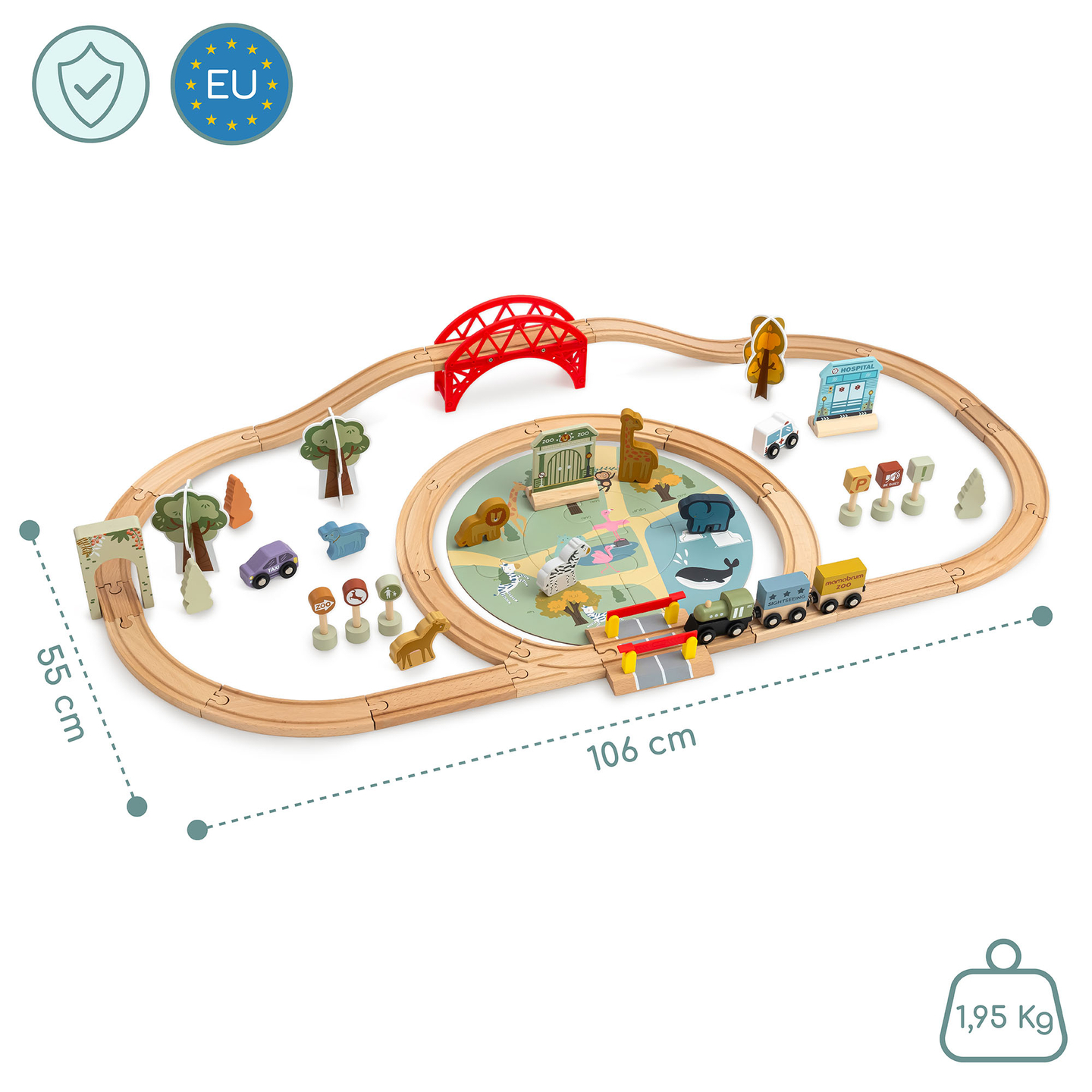 Trä ZOO-tåg – pussel, tåg, spår, djur, bro, barriär