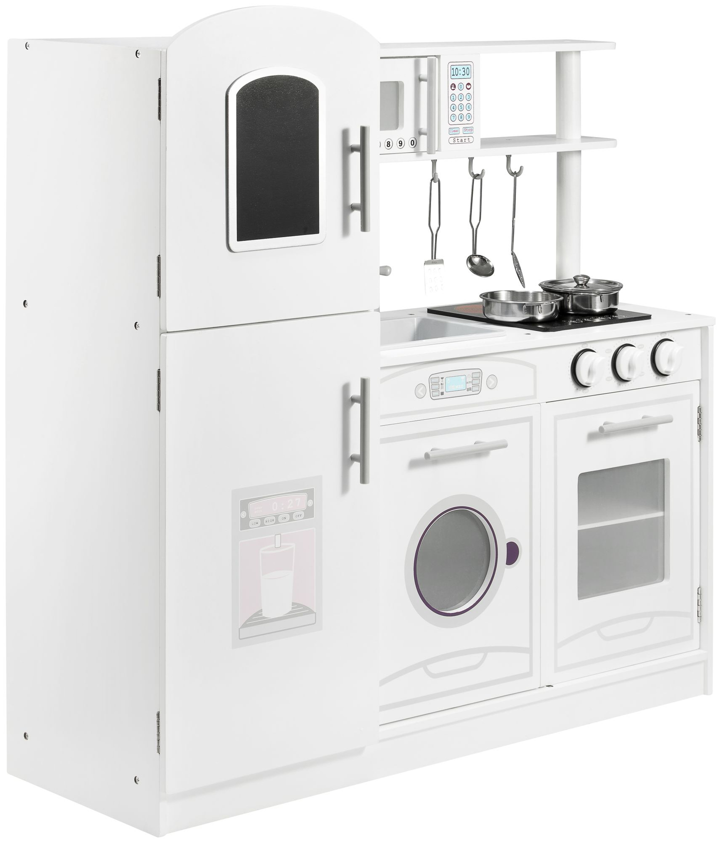 Stora vita kökstillbehör och förkläde i trä