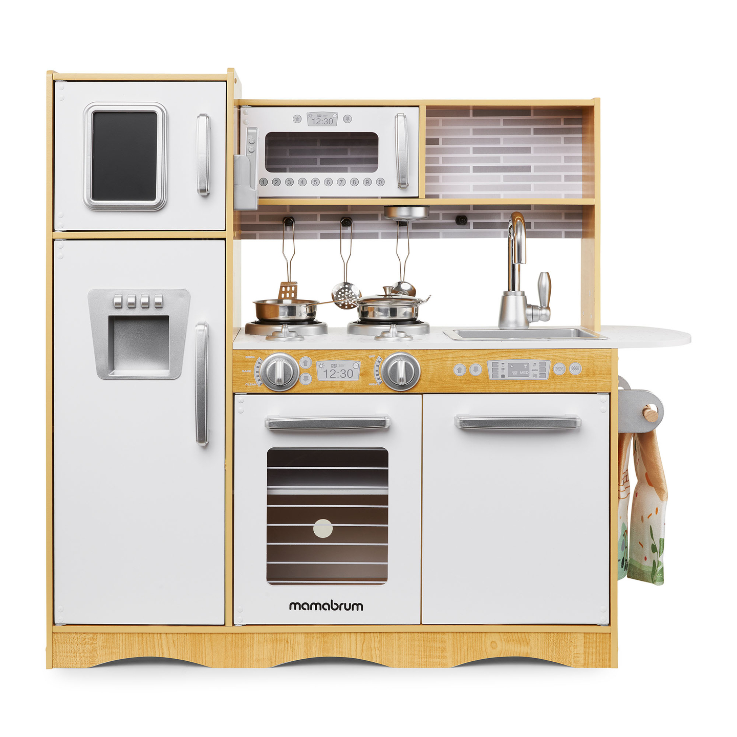 XXL träkök med LED-belysning, förkläde och tillbehör