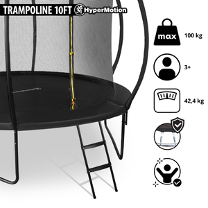 HyperMotion barn XL trädgårdstrampolin - 305 cm 10FT - med stege och invändigt nät - för hem och trädgård