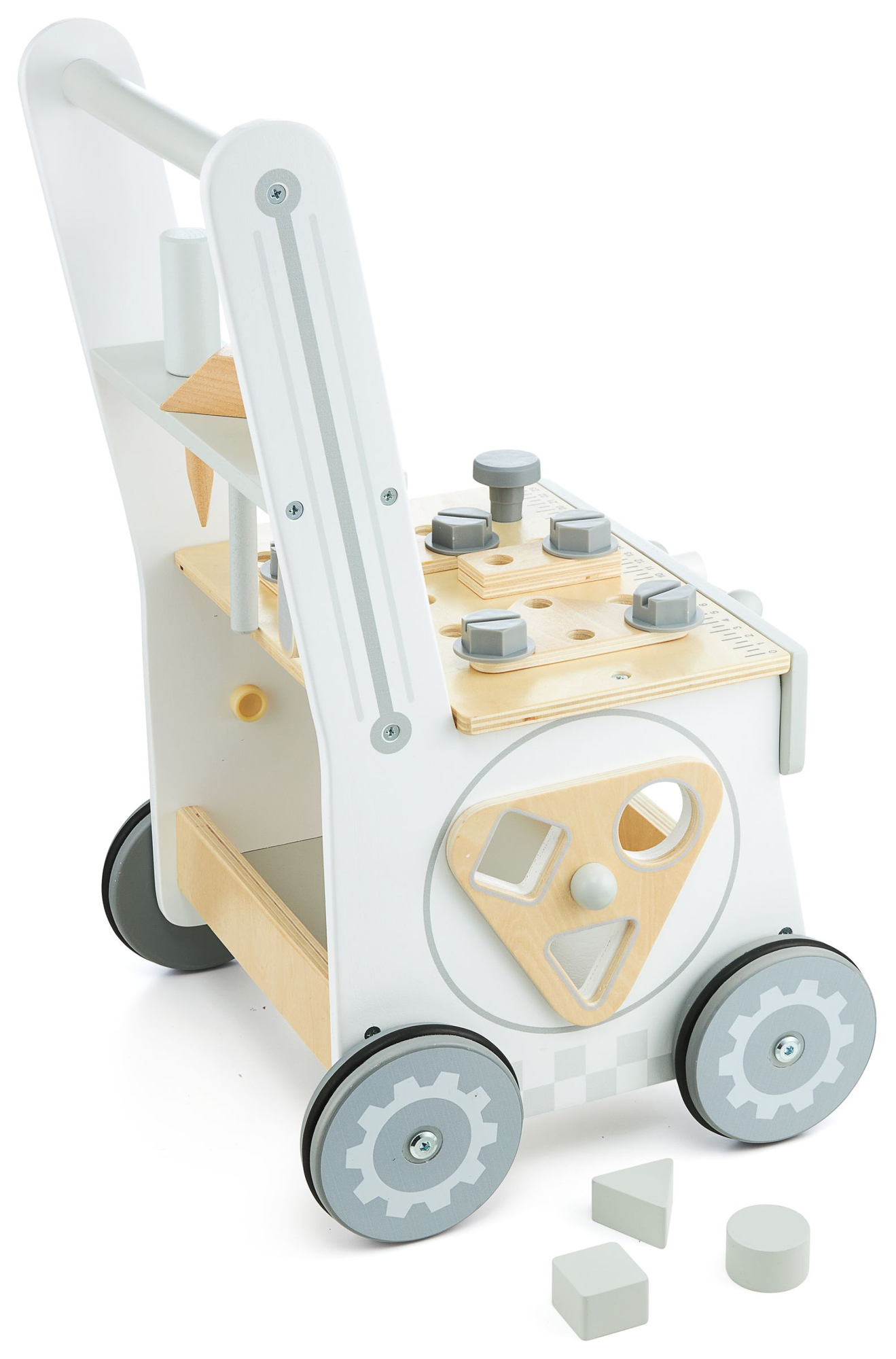 3-i-1 gåstol i trä, knuff + verkstad - 47 element