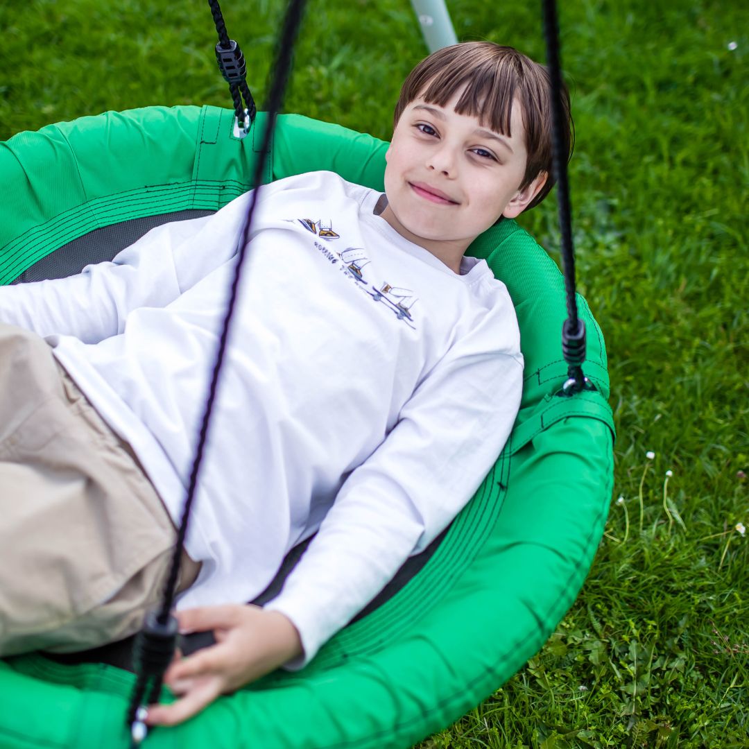 Dubbel trädgårdsgunga med ram och rep - sittdel och storkbo