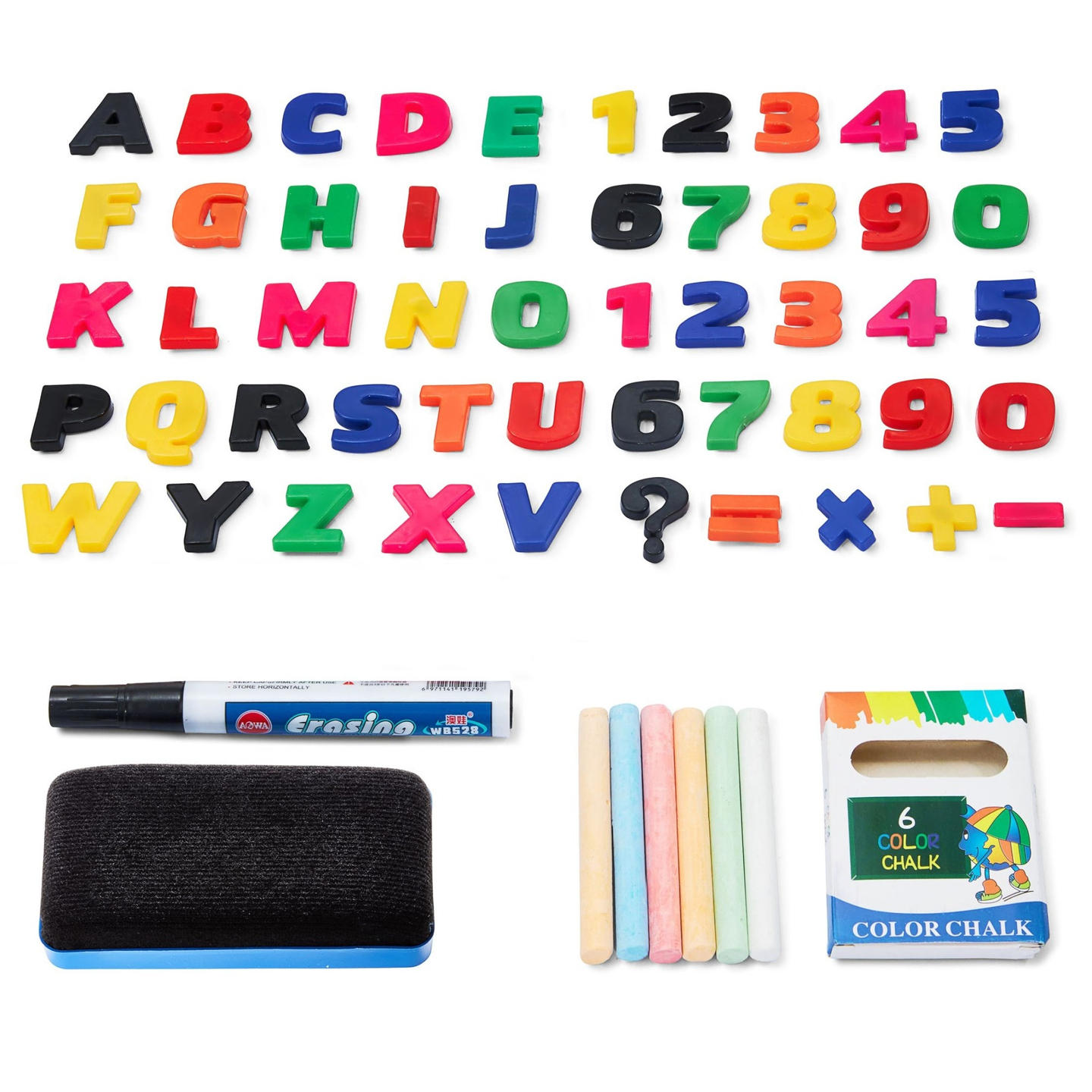 Stor pedagogisk dubbelsidig tavla: magnetisk och krittavla - torr raderingstavla, trä